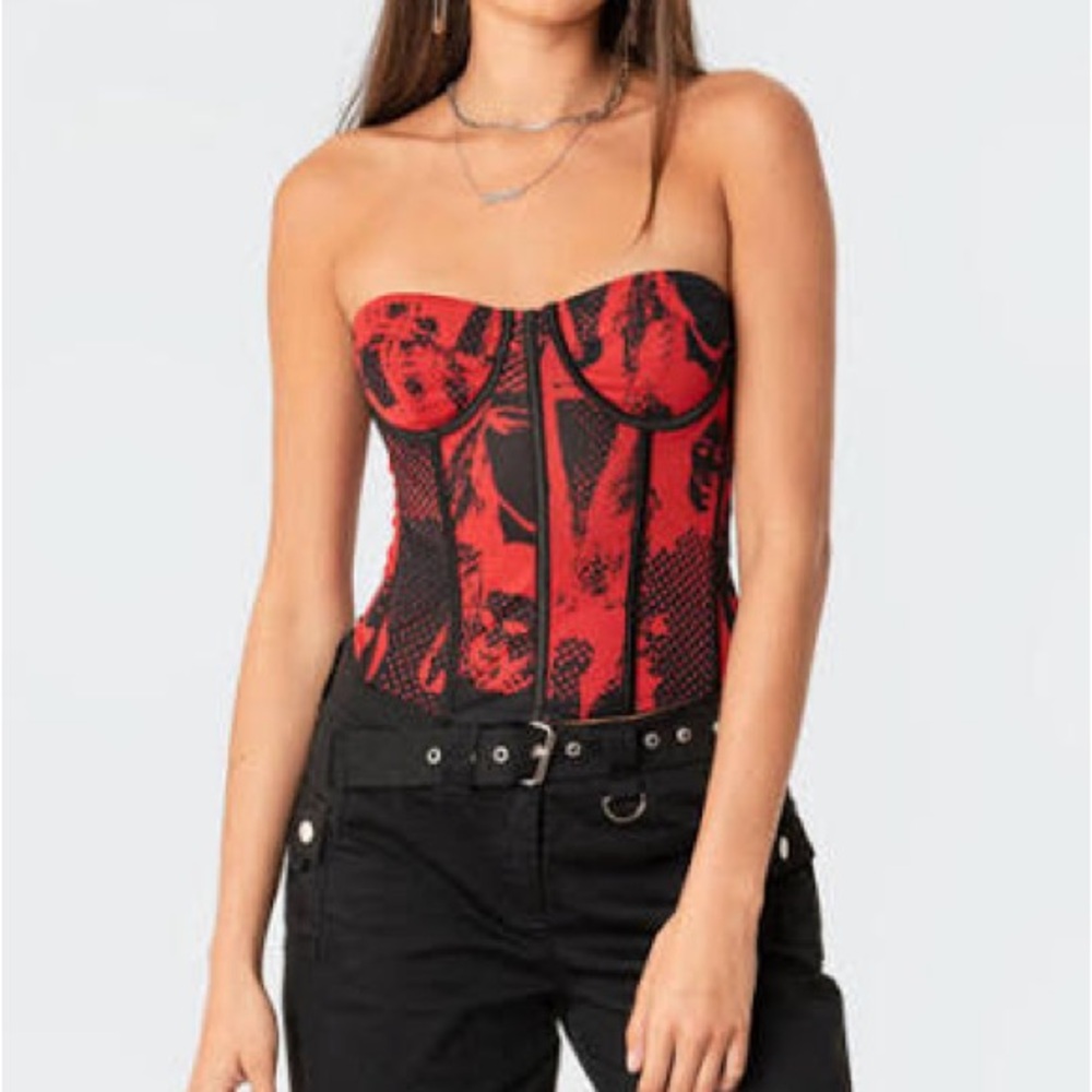 Red and Black Bustier Top